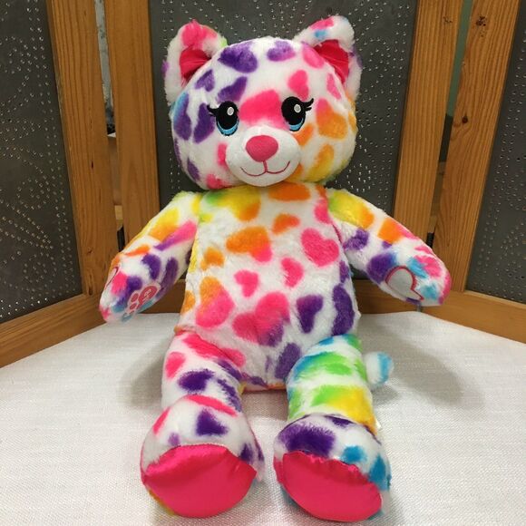 Build A Bear Rainbow Tie Dye Heart Print Leopard Cat Plush Teddy Candy Scent BAB - Picture 1 of 13